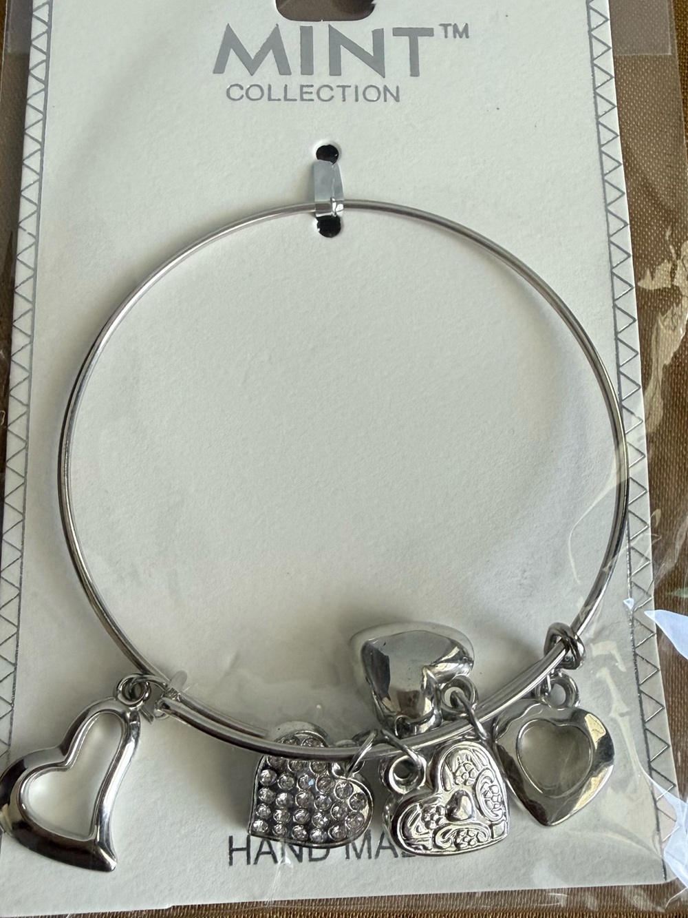 Silver Heart Charm Bangle Bracelet